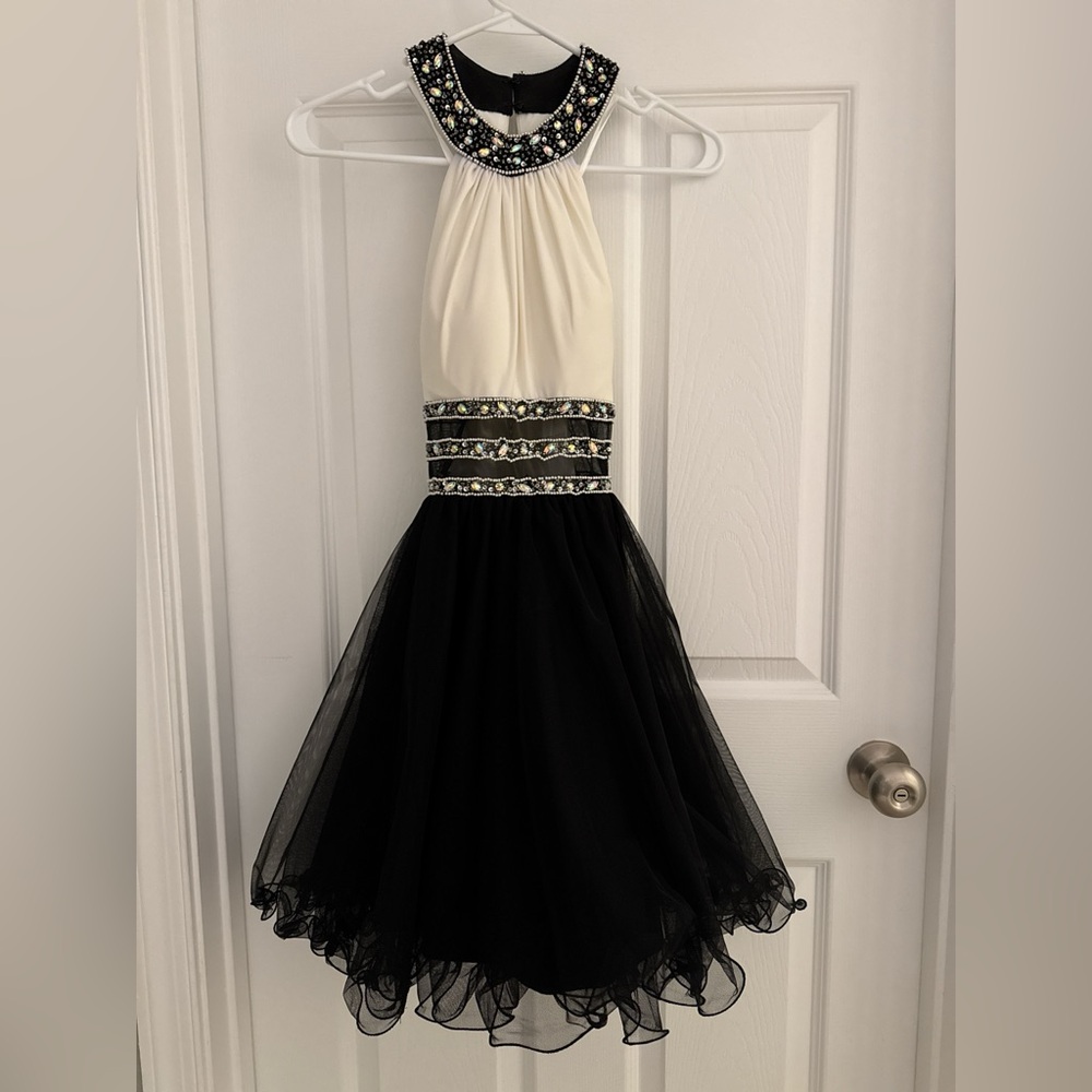 Blondie Nites Black and White Embellished Midi Dress